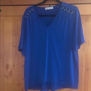 Michael Kors Cobalt V-Neck Blouse with Grommet Shoulders